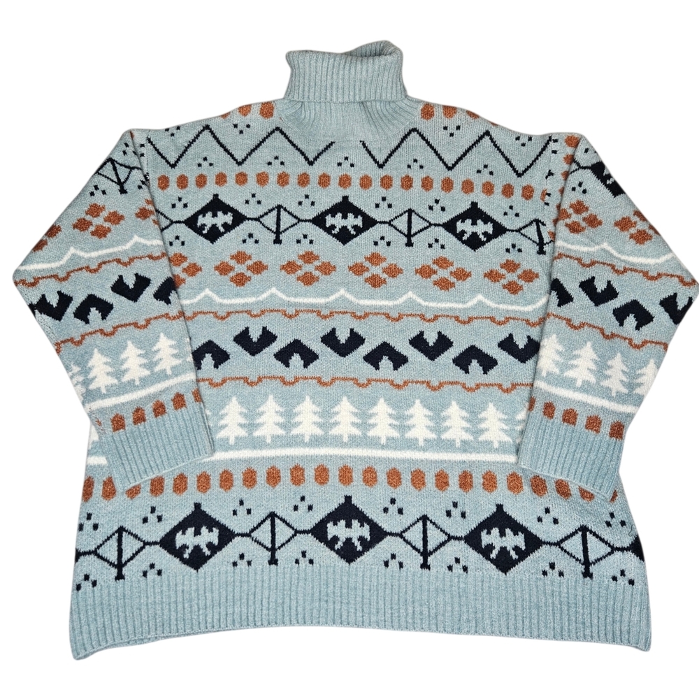 Panache Womens Blue Fair Isle Nordic Turtleneck Sweater‎ Sz XL NWT Ski Cozy